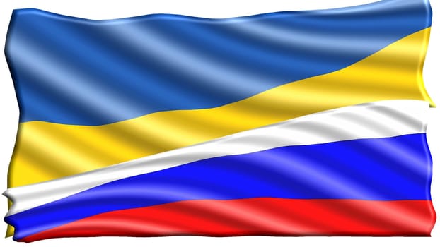 Russian and Ukrainian peace crisis as a geopolitical conflict conflict between Ukraine and Russia as a European security concept due to political disputes in a 3D illustration style.