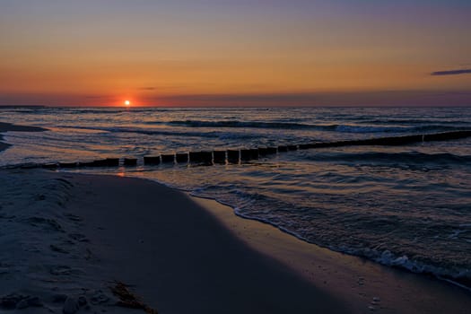 Sunset at the Baltic Sea coast near Zingst, Fischland-Darss peninsula, Mecklenburg-West Pomerania, Germany