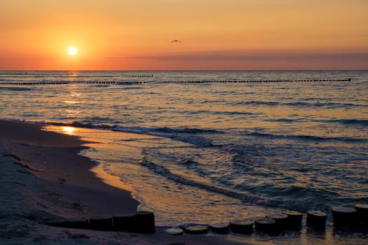 Sunset at the Baltic Sea coast near Zingst, Fischland-Darss peninsula, Mecklenburg-West Pomerania, Germany