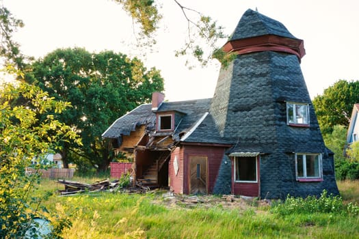 Mill ruin in the evening light, Fischland-Darss peninsula, Mecklenburg-West Pomerania, Germany