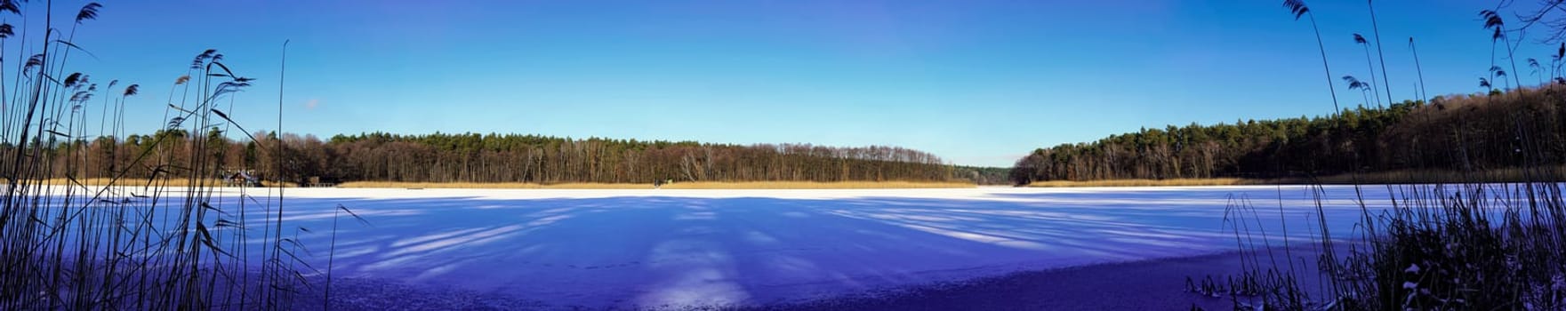 icy lake Döllnsee in winter, Brandenburg, Germany