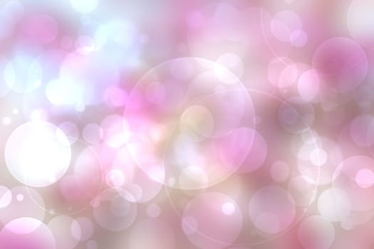 Abstract blurred fresh vivid spring summer light delicate pastel blue pink white bokeh background texture with bright circular soft color lights. Beautiful backdrop illustration.