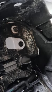 Mold in the engine compartment of a mobile home after a bad design of the drainage channel.Mold in the engine compartment of an RV