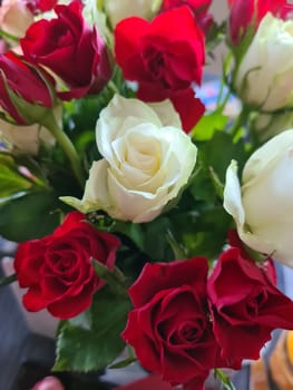 Luxury bouquet made of red roses in flower shop Valentines Bouquet of red roses