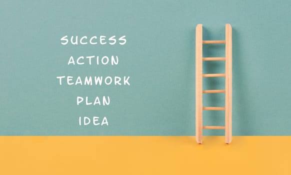 Ladder of success,having an idea, planning a strategy, teamwork for success step by step concept, progress in business and education, have a goal
