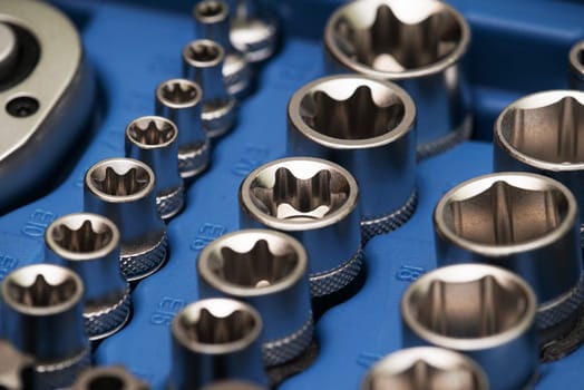 New socket wrench set in a blue tool box