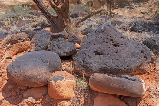Volcanic Rocks in a Sandstone Desert in Capitol Reef National Park in Utah