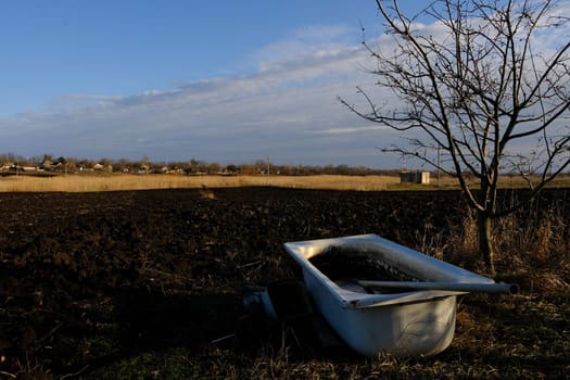 ukraine village far from old bath black soil. Care about environment or agriculture. Chervone Pole.