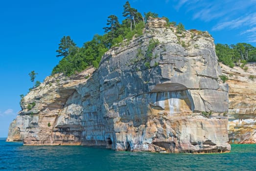 Soaring Cliffs on a Picturesque Lakeshore on Lake Superior in Pictured Rocks National Lakeshore in Michigan
