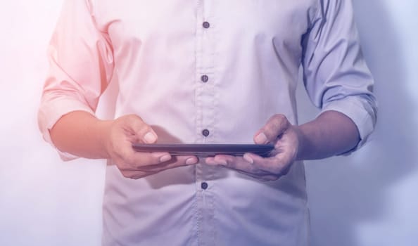 Networking people and connecting network concept, Man using Laptop on blurred background