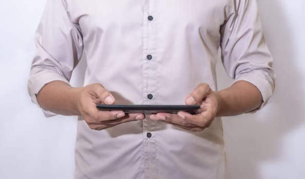 Networking people and connecting network concept, Man using Laptop on blurred background