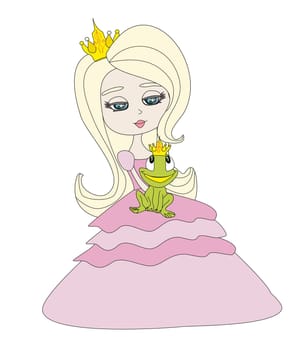 Beautiful young princess holding a big frog