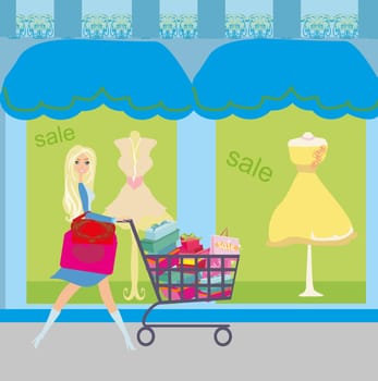 Woman pushing shopping card