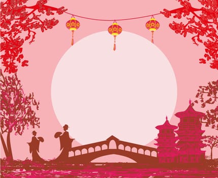 Geisha silhouette at sunset - frame