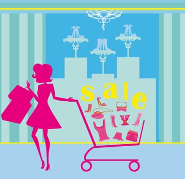 Woman pushing shopping cart