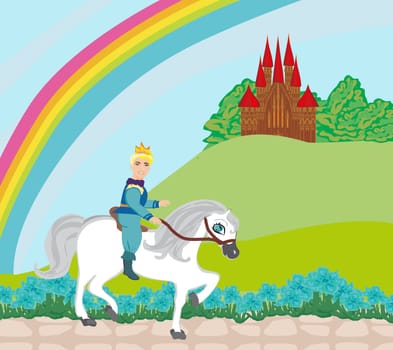 Prince riding a horse to the castle