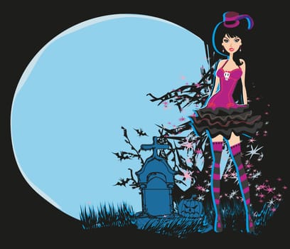 halloween invitation with beautiful witch