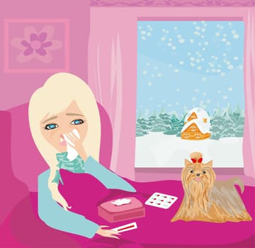 sick girl lying in bed