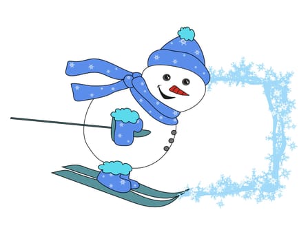 Christmas cartoon character frame - skiing snowman