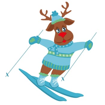 Christmas cartoon character - skiing reindeer