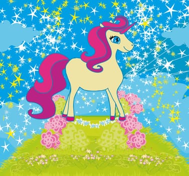 card with stars and a beautiful unicorn