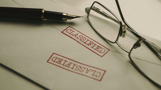 Close up of classified document in envelop