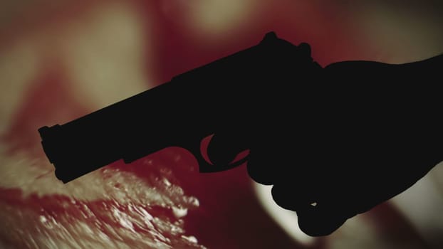 Gun silhouette against bloody background crime concept