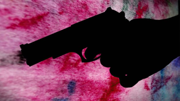 Gun silhouette against bloody background crime concept