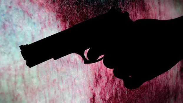 Gun silhouette against bloody background crime concept