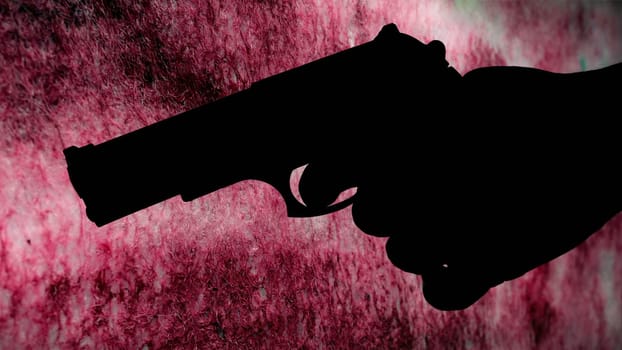 Gun silhouette against bloody background crime concept