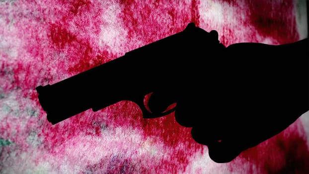 Gun silhouette against bloody background crime concept