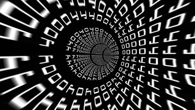 Driving Through Binary Data Tunnel 3d illustration