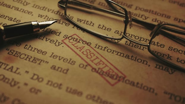 Close up of classified document top secret