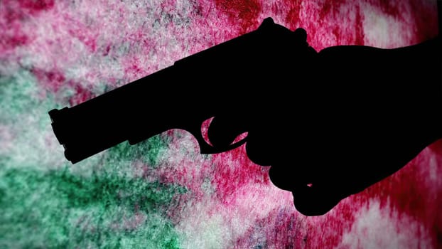 Gun silhouette against bloody background crime concept