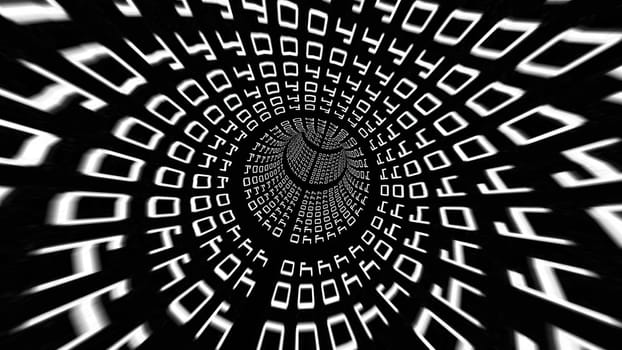 Driving Through Binary Data Tunnel 3d illustration