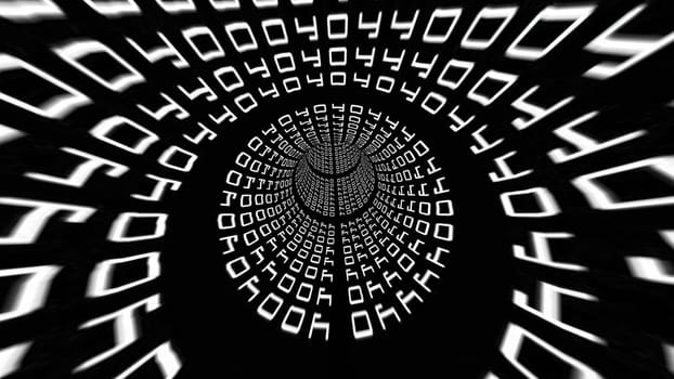 Driving Through Binary Data Tunnel 3d illustration