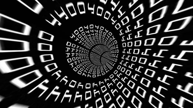 Driving Through Binary Data Tunnel 3d illustration