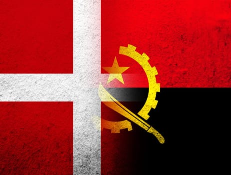 the Kingdom of Denmark National flag with Republic of Angola national flag. Grunge Background