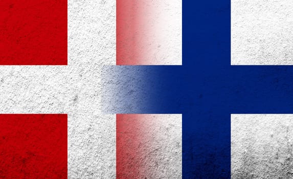the Kingdom of Denmark National flag with National flag of Finland. Grunge background
