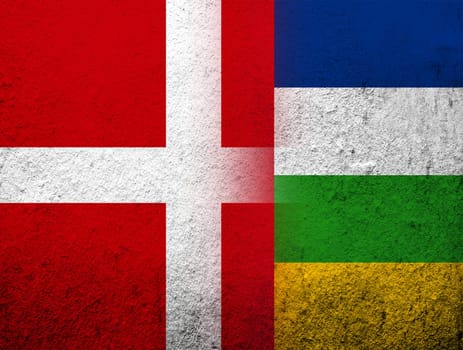 the Kingdom of Denmark National flag with National flag of Central African Republic. Grunge Background