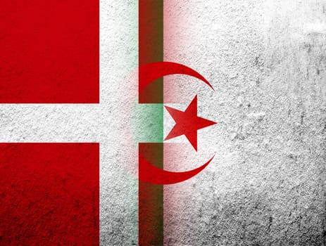 the Kingdom of Denmark National flag with Democratic Republic of Algeria national flag. Grunge background. Grunge Background