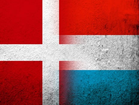 the Kingdom of Denmark National flag with  Luxembourg National flag. Grunge Background