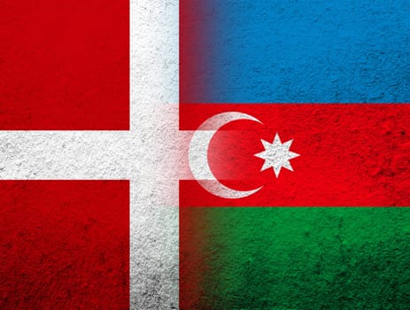 the Kingdom of Denmark National flag with Republic of Azerbaijan national flag. Grunge Background