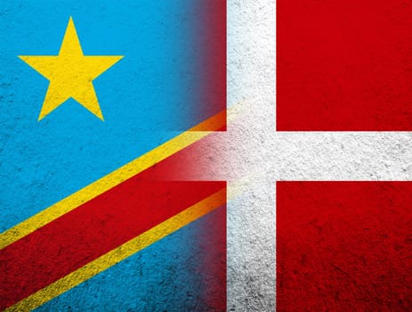 the Kingdom of Denmark National flag with The Democratic Republic of the Congo national flag. Grunge Background