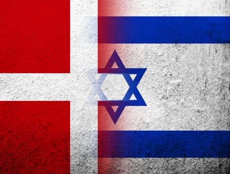 the Kingdom of Denmark National flag with State of Israel National flag. Grunge Background