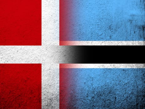 the Kingdom of Denmark National flag with The Republic of Botswana National flag. Grunge Background