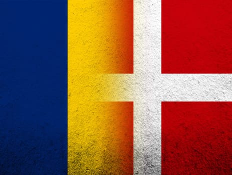 the Kingdom of Denmark National flag with The Republic of Chad National flag. Grunge Background