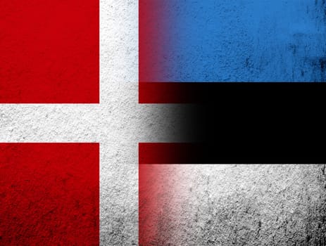 the Kingdom of Denmark National flag with The Republic of Estonia national flag. Grunge Background
