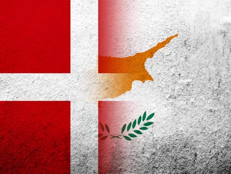 the Kingdom of Denmark National flag with the Republic of Cyprus National flag. Grunge Background