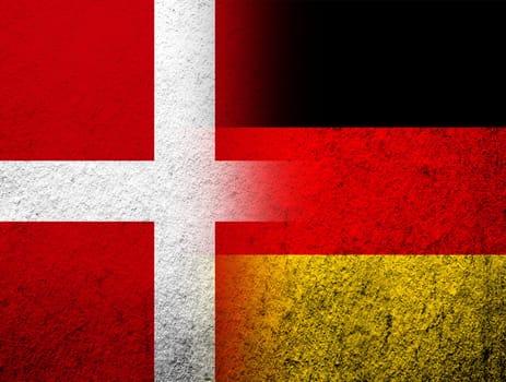 the Kingdom of Denmark National flag with The national flag of Germany. Grunge Background